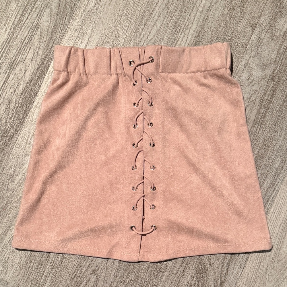 Blush Lace-Up Mini Skirt
